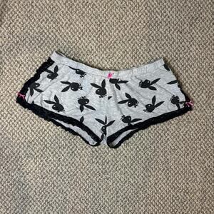 Cute vintage y2k playboy ultra low rise gray logo lace bow mini/ micro shorts
